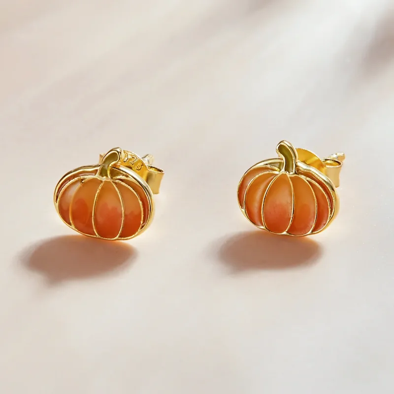 (image for) Pandora Style Silver Pumpkin Stud Earrings - SCE1246 - View 2