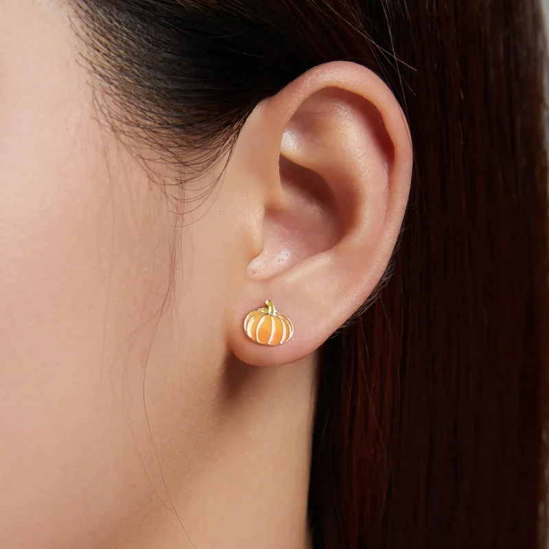 (image for) Pandora Style Silver Pumpkin Stud Earrings - SCE1246 - View 3
