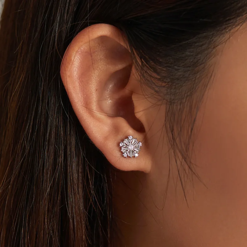 (image for) Pandora Style Silver Shining snowflakes Stud Earrings - SCE1289 - View 6