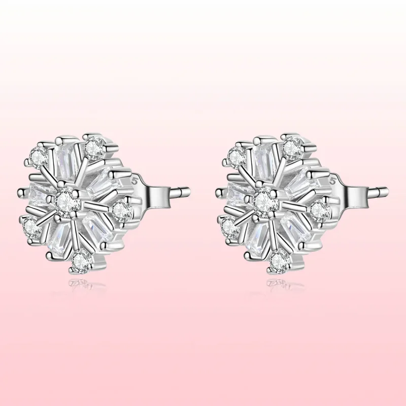 (image for) Pandora Style Silver Shining snowflakes Stud Earrings - SCE1289 - View 8