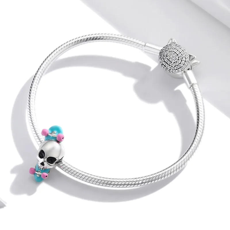(image for) Pandora Style Silver Skateboard Skeleton Charm - SCC1911 - View 3