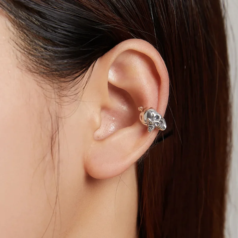 (image for) Pandora Style Silver Skeletons and butterflies Ear clip - SCE1178 - View 5