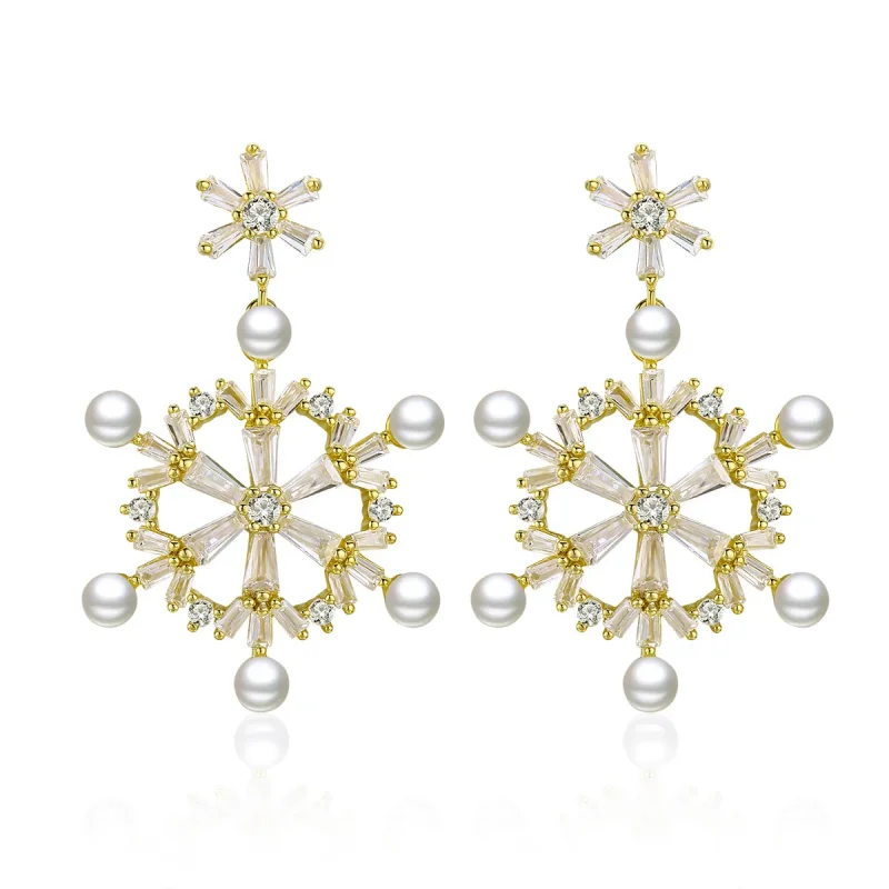 (image for) Pandora Style Silver snowflakes Dangle Earrings - BSE073