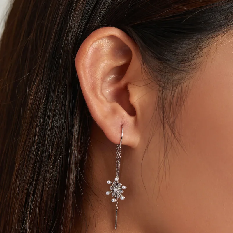 (image for) Pandora Style Silver snowflakes Dangle Earrings - SCE1305 - View 6