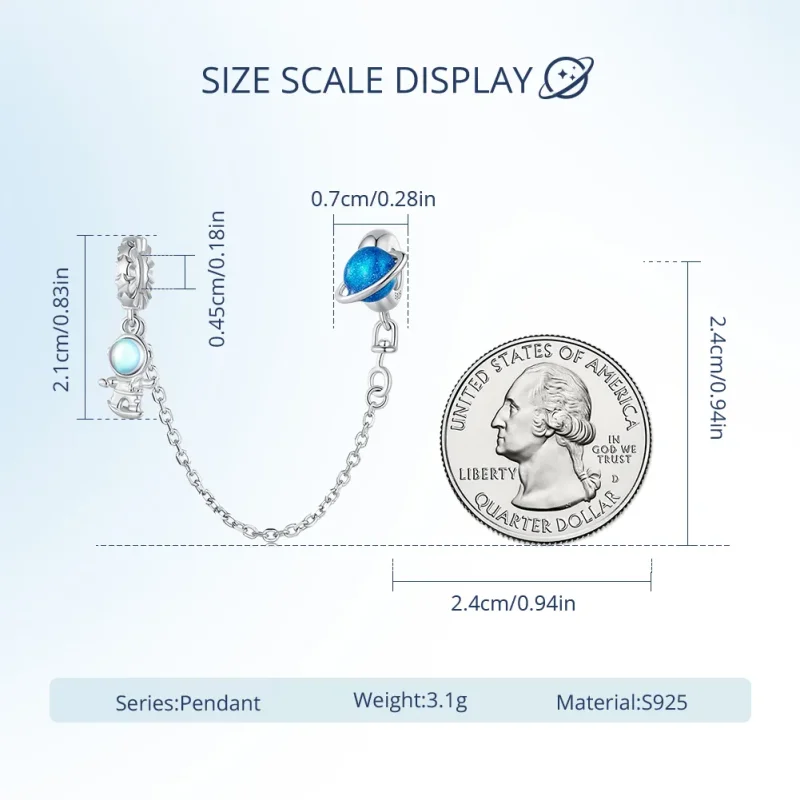 (image for) Blue Safety Chain Pandora Style - BSC792 - View 6