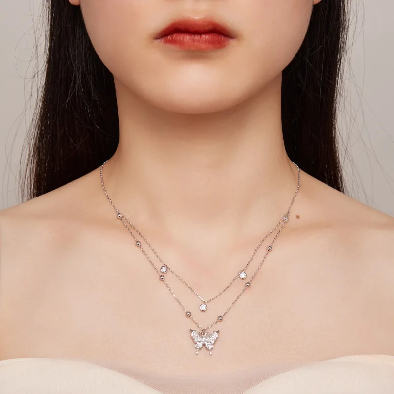 (image for) Double Chain Necklace Pandora Style - BSN308 - View 6