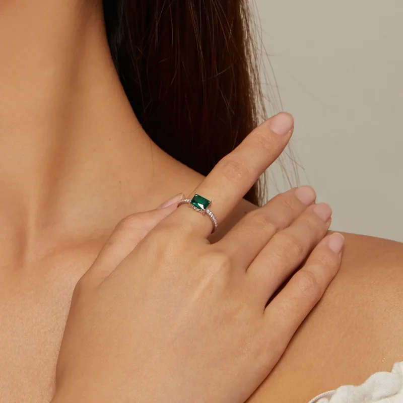 (image for) Pandora Style Green Stone Ring - BSR461 - View 4