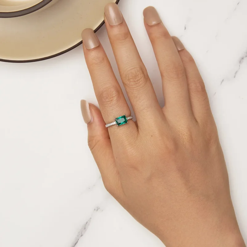 (image for) Pandora Style Green Stone Ring - BSR461 - View 5