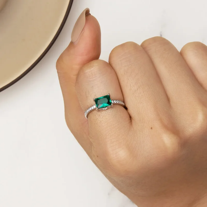 (image for) Pandora Style Green Stone Ring - BSR461 - View 6