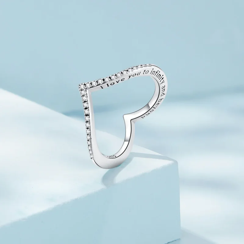 (image for) Pandora Style Heart Wishbone Ring - SCR856 - View 2