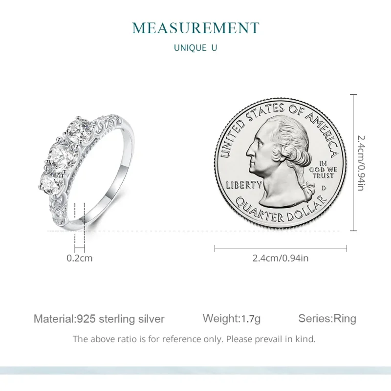 (image for) Pandora Style Three Stone Ring - BSR318 - View 7
