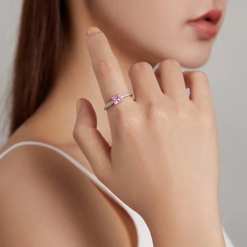 (image for) Square Sparkle Halo Ring - BSR191 - View 5
