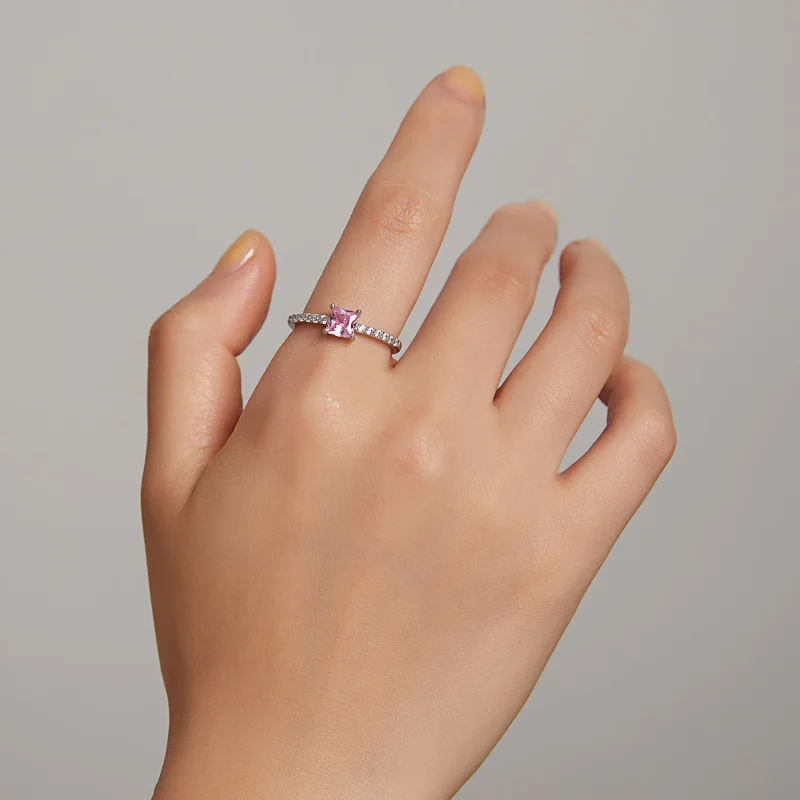 (image for) Square Sparkle Halo Ring - BSR191 - View 6