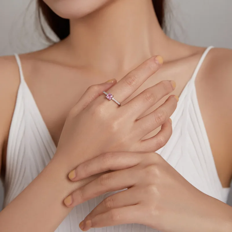 (image for) Square Sparkle Halo Ring - BSR191 - View 7
