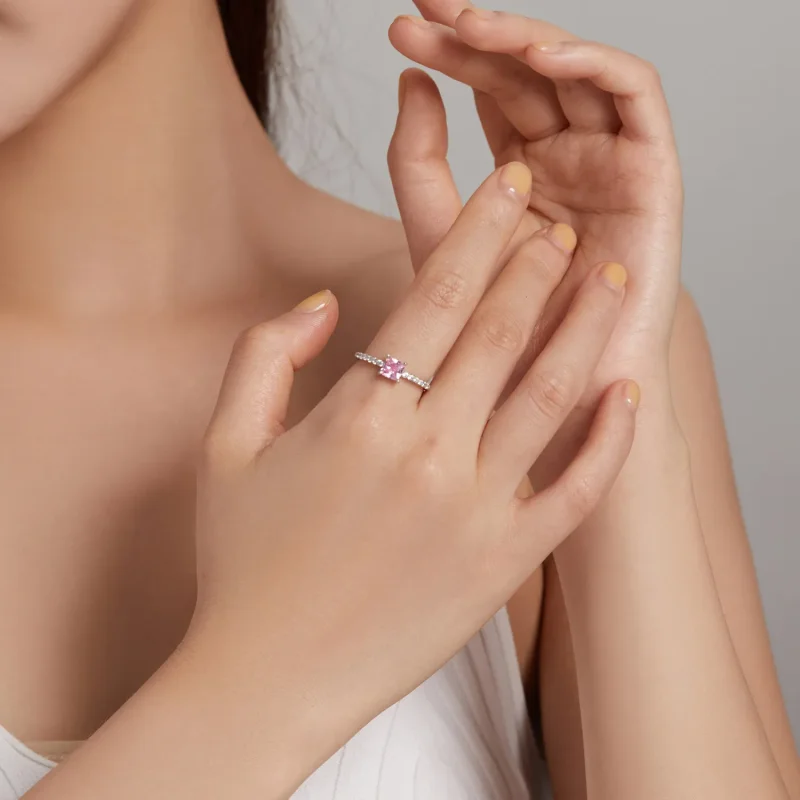 (image for) Square Sparkle Halo Ring - BSR191 - View 8