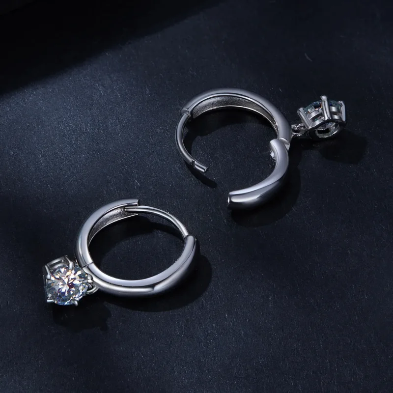(image for) Pandora Style 0.5Ct Moissanite Hoop Earrings(Two Certificates) - MSE040 - View 4