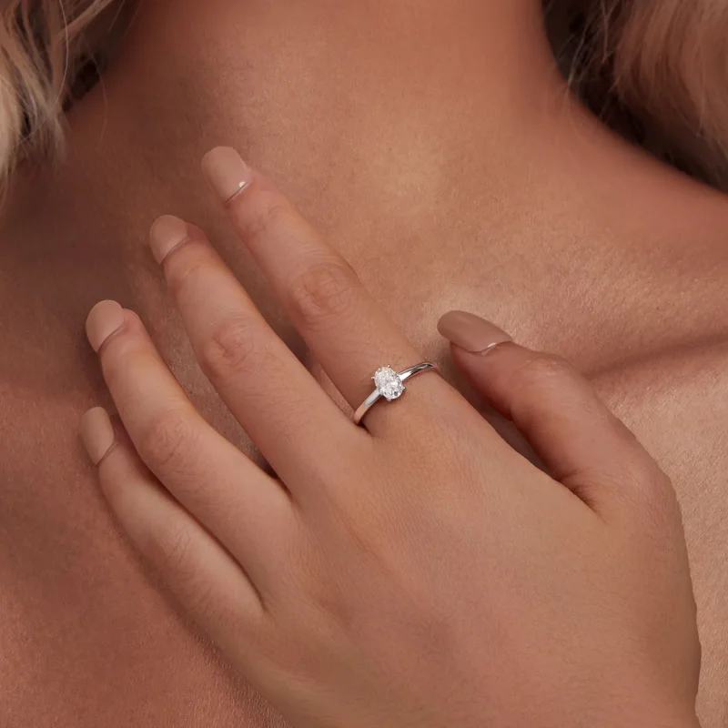 (image for) Pandora Style 1Ct Egg-Shaped Moissanite Ring(One Certificate) - MSR039 - View 5
