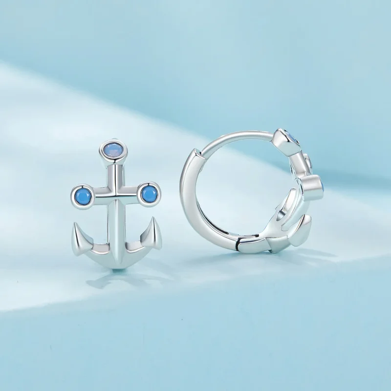 (image for) Pandora Style Anchor Hoop Earrings - SCE1619 - View 2