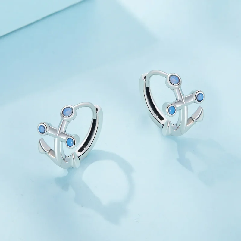 (image for) Pandora Style Anchor Hoop Earrings - SCE1619 - View 4