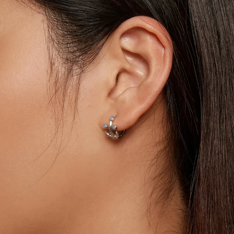 (image for) Pandora Style Anchor Hoop Earrings - SCE1619 - View 5