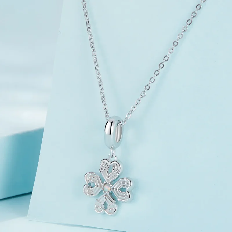 (image for) Pandora Style Angel wings Lucky Four Leaf Clover Dangle - SCC2484 - View 2