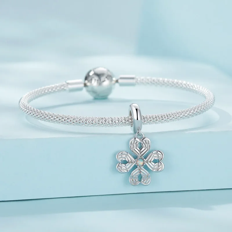 (image for) Pandora Style Angel wings Lucky Four Leaf Clover Dangle - SCC2484 - View 3