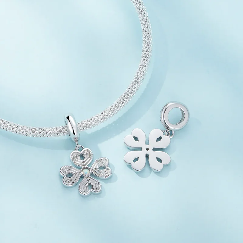(image for) Pandora Style Angel wings Lucky Four Leaf Clover Dangle - SCC2484 - View 4