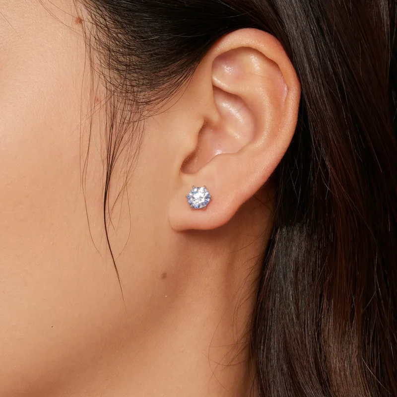 (image for) Pandora Style Aquamarine Moissanite Studs Earrings - MSE025-LLB - View 4