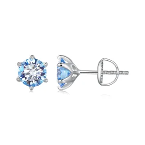 Pandora Style Aquamarine Moissanite Studs Earrings - MSE025-LLB (image for) Pandora Style Aquamarine Moissanite Studs Earrings - MSE025-LLB