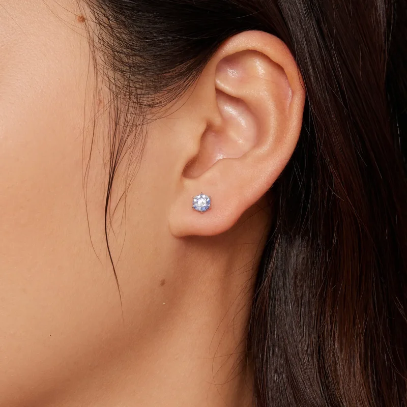 (image for) Pandora Style Aquamarine Moissanite Studs Earrings - MSE025-SLB - View 3