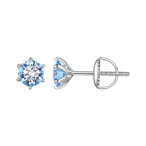 Pandora Style Aquamarine Moissanite Studs Earrings - MSE025-SLB (image for) Pandora Style Aquamarine Moissanite Studs Earrings - MSE025-SLB