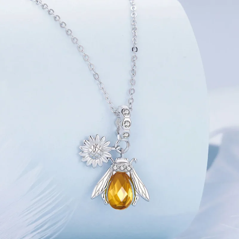 (image for) Pandora Style Bee Daisy Necklace - BSN356 - View 2