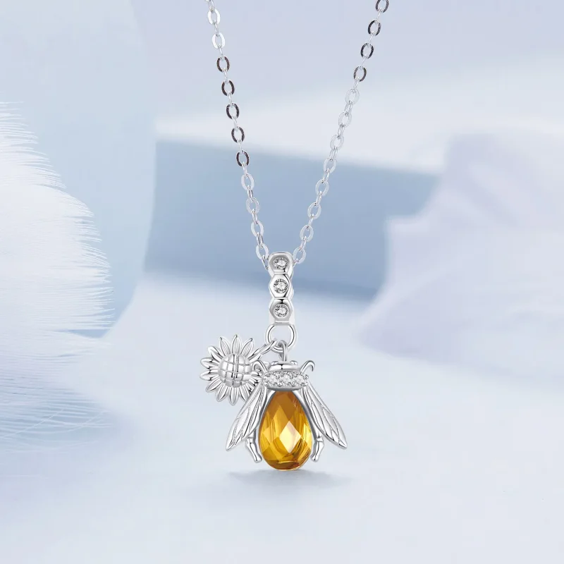 (image for) Pandora Style Bee Daisy Necklace - BSN356 - View 3