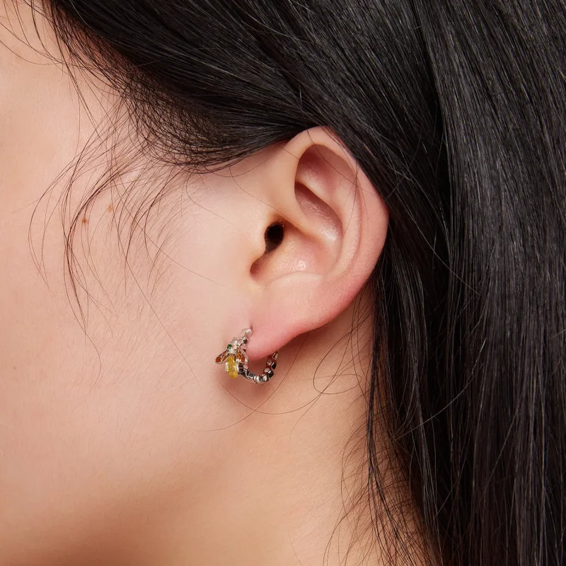 (image for) Pandora Style Bee Hoop Earrings - BSE808 - View 5