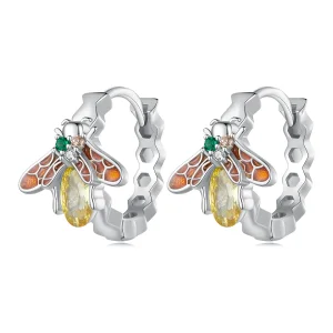 Pandora Style Bee Hoop Earrings - BSE808 (image for) Pandora Style Bee Hoop Earrings - BSE808