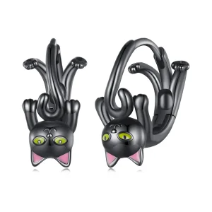 Pandora Style Black Cat Hoop Earrings - BSE798 (image for) Pandora Style Black Cat Hoop Earrings - BSE798