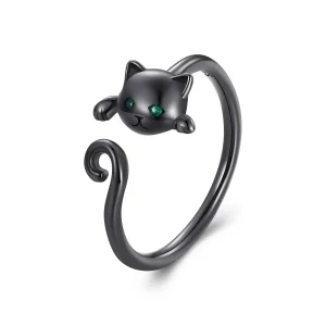 Pandora Style Black Cute Cat Open Ring - SCR707-D (image for) Pandora Style Black Cute Cat Open Ring - SCR707-D