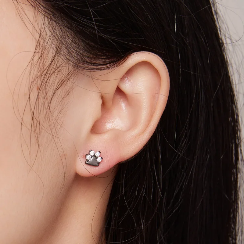 (image for) Pandora Style Black Dog Paws Studs Earrings - SCE1575 - View 4