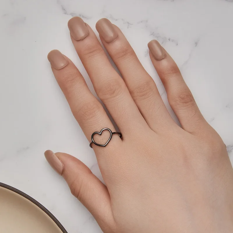 (image for) Pandora Style Black Heart Shaped Ring - SCR641-D - View 6