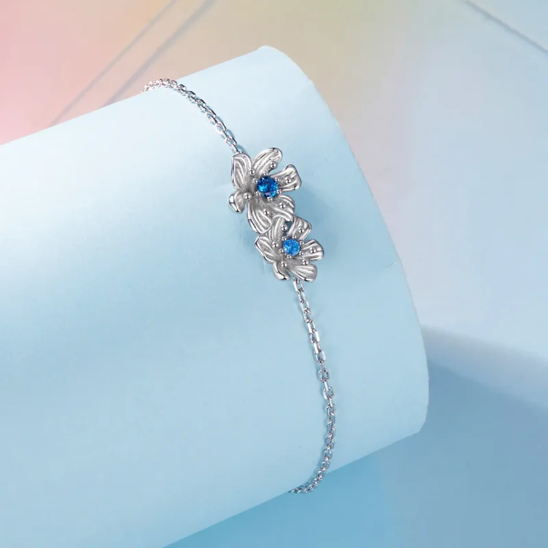 (image for) Pandora Style Blue Flower Chain Bracelet - BSB138 - View 2