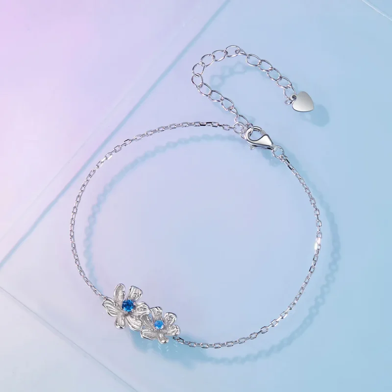 (image for) Pandora Style Blue Flower Chain Bracelet - BSB138 - View 3