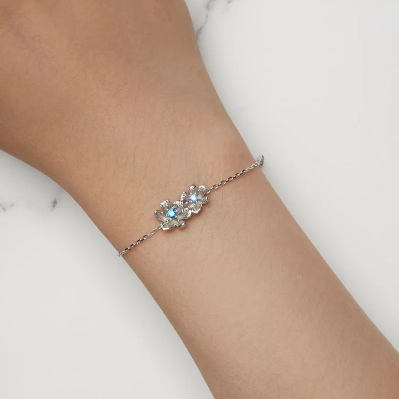 (image for) Pandora Style Blue Flower Chain Bracelet - BSB138 - View 5