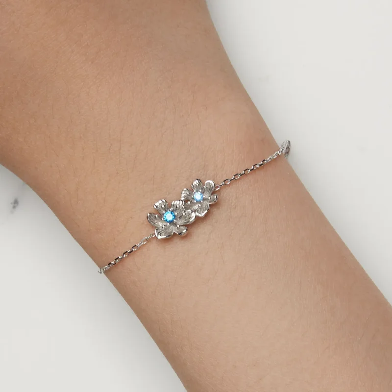 (image for) Pandora Style Blue Flower Chain Bracelet - BSB138 - View 7