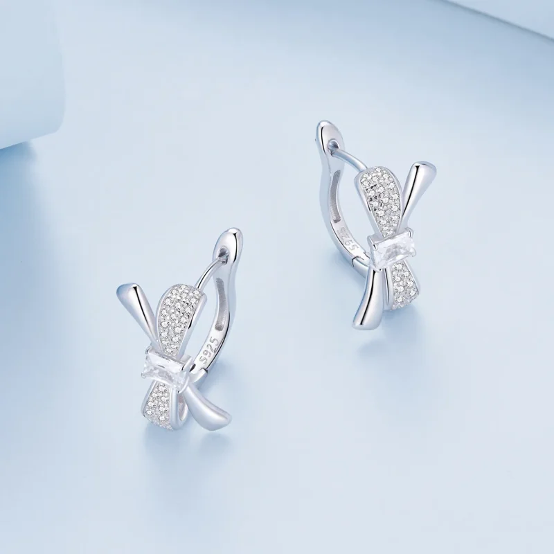 (image for) Pandora Style Bow Hoop Earrings - BSE810 - View 3