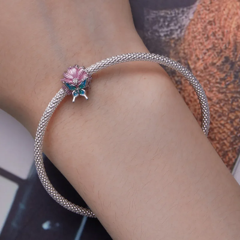 (image for) Pandora Style Butterfly Chrysanthemum Charm - BSC788 - View 6