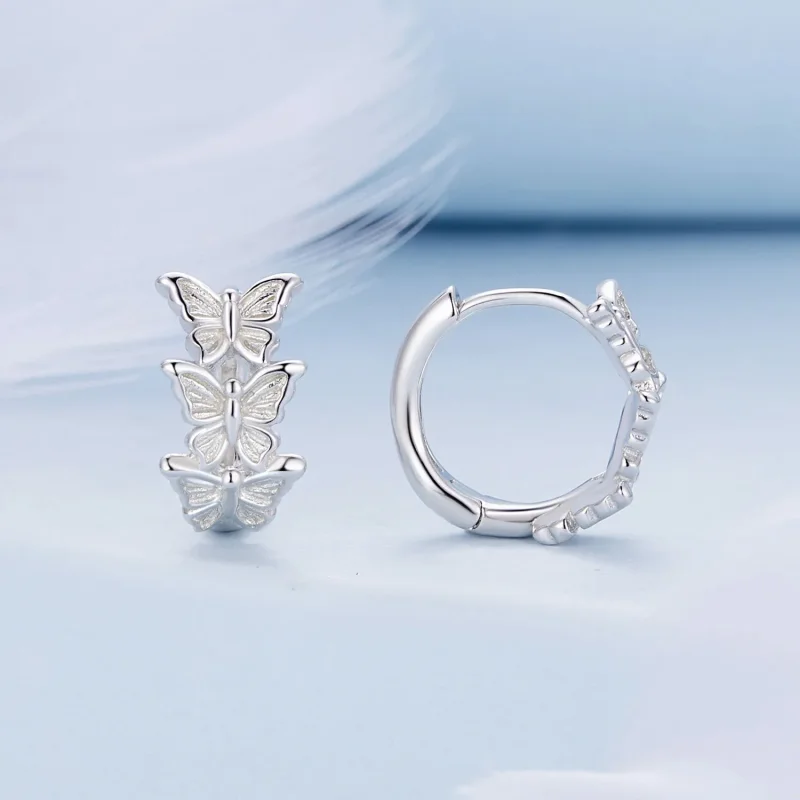 (image for) Pandora Style Butterfly Hoop Earrings - BSE908 - View 2