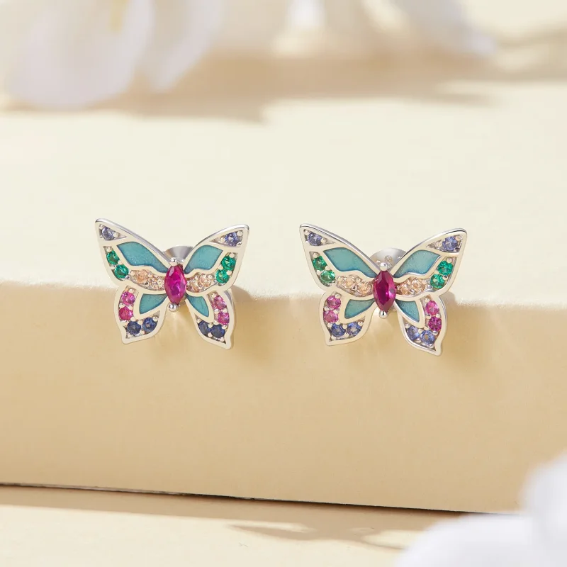(image for) Pandora Style Butterfly Studs Earrings - BSE807 - View 2
