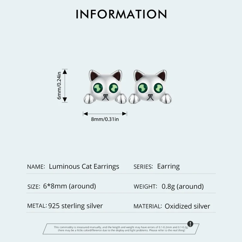 (image for) Pandora Style Cat Glow-In-The-Dark Studs Earrings - SCE1643 - View 5