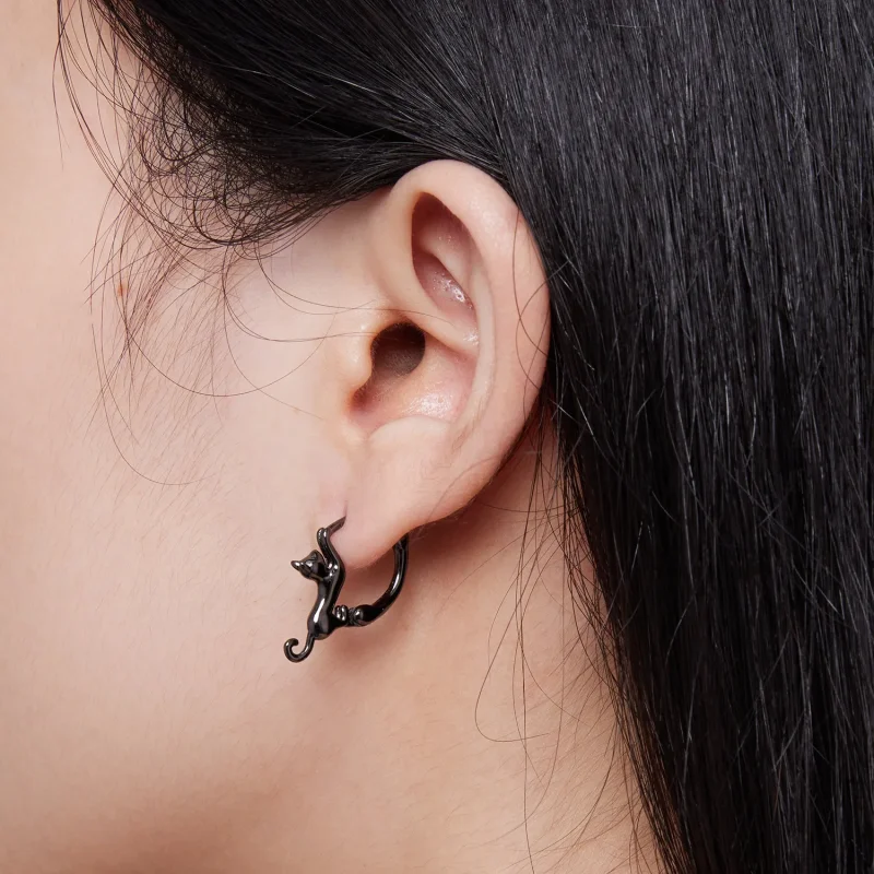 (image for) Pandora Style Cat Hoop Earrings - SCE1488-LD - View 7