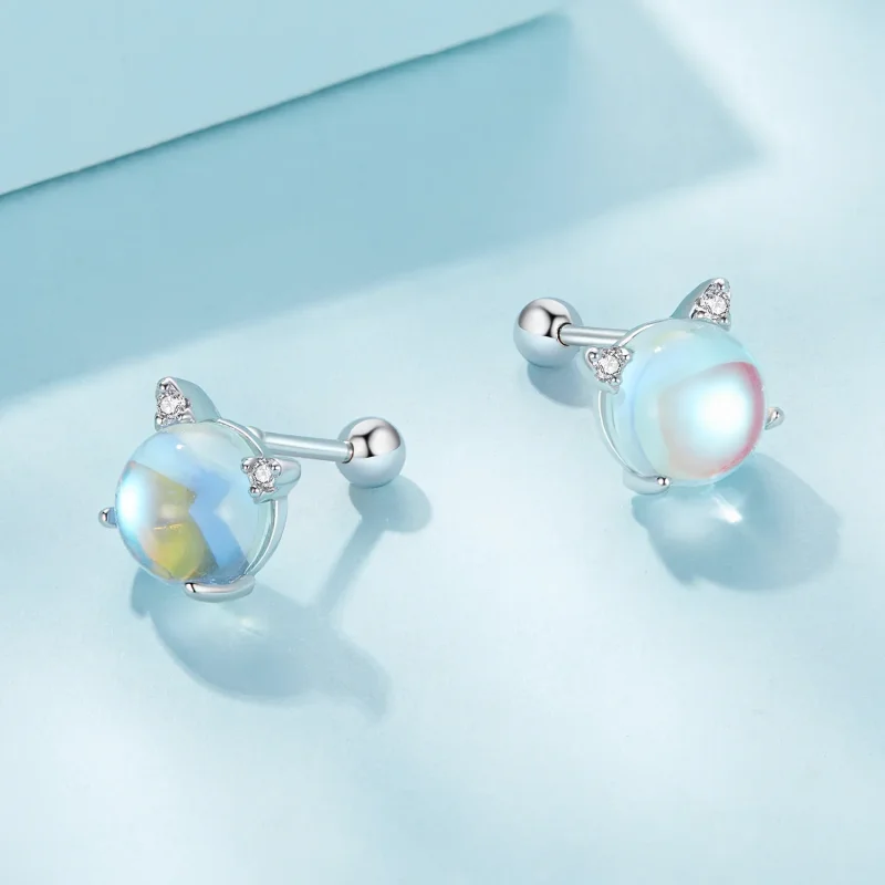 (image for) Pandora Style Cat Moonstone Studs Earrings - SCE1622 - View 4
